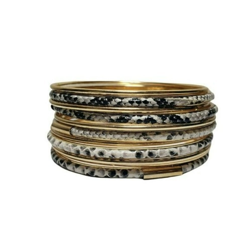 Fashion Jewelry White Snake Skin Printed Gold Tone Bangle Casual Party Bracelet